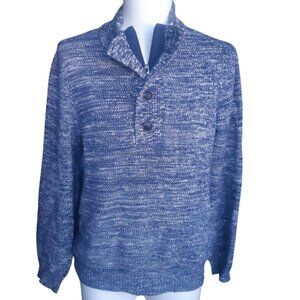 Pierre Cardin Blue & White 100% Cotton Sweater 4 Button, Partial Placket Zipper